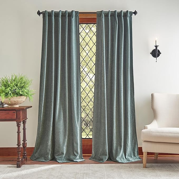 Martha Stewart Naples Chenille Solid Back Tab Window Curtain Panel Pair, 95, Olive Green
