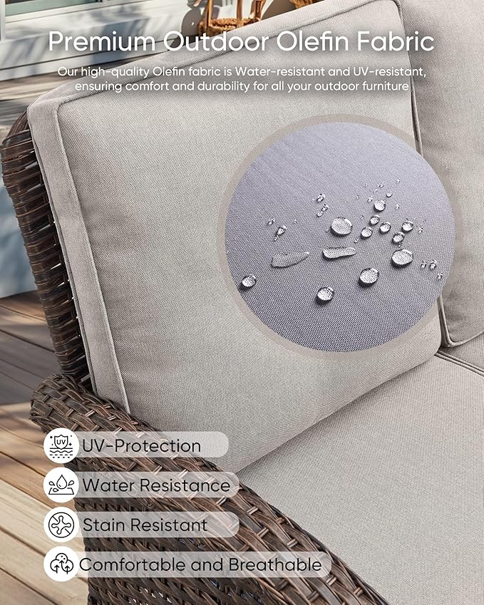 HUMMUH Outdoor Patio Couch-Outdoor Rattan Couch with Thick Cushions Outdoor Sofa for Deck Lawn Porch Balcony Poolside-Brown/Grey