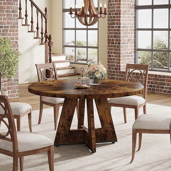 Tribesigns Farmhouse Dining Table, 47 Inch Round Dinner Table for 4, Rustic Round Dining Room Table for Home Dining Room Living Room (Dark Brown)