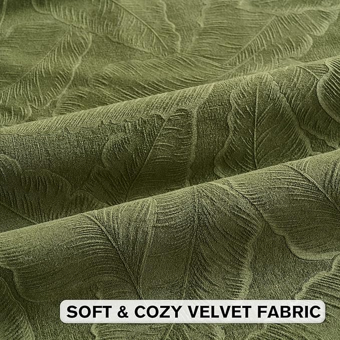 FUTEI Moss Green Velvet Throw Pillow Covers 16x16 Inch Set of 2,Soft Embossed Leaf-Relief Textured Cushion Cases,Natural Home Decor for Couch Living Room