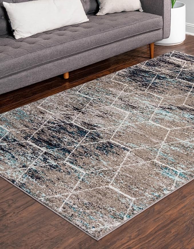 Unique Loom Trellis Frieze Collection Area Rug - Geometric (8' x 11', Blue Multi/ Ivory)