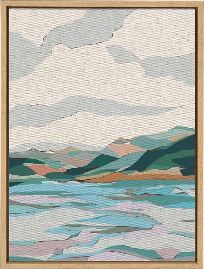 Kate and Laurel Sylvie Dal Lake Framed Canvas Wall Art by Nikita Jariwala; 18x24 Natural; Soft Colorful Nature Landscape Art for Wall Home Decor
