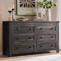 T4TREAM Farmhouse 6 Drawers Dresser for Bedroom, Wood Rustic Wide Chest of Drawers, Storage Dressers Organizer for Bedroom, Living Room, Hallway, Dark Rustic Oak