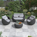 4-Piece Woven Rope Outdoor Seating Set: Alumunim Frame, No Assembly, All-Weather Accent Patio Furniture - Modern Garden Lounge Conversation Set for Backyard Deck Porch Poolside Hotel