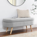 Storage Ottoman Bench 43" Storage Bench for Bedroom, Upholstered Soft Boucle Fabric End of Bed with Safety Hinge Solid Wood Legs Foot Stool Benches for Hallway,Closet,Oval, Entryway, Grey
