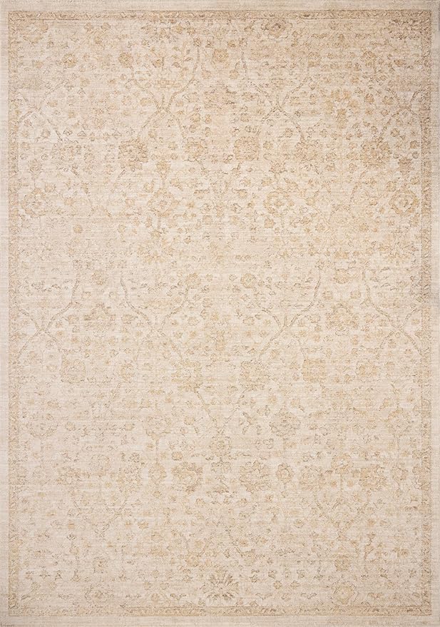 Loloi Chris Loves Julia Palma Collection PLM-01 Ivory/Sand 2'-3" x 3'-10" Fringe Accent Rug Vintage Style Boho Living Room Bedroom Carpet