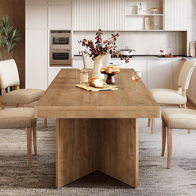 Tribesigns 63-Inch Dining Table for 4-6, Farmhouse Kitchen Table with Heavy Duty Pedestal, Rectangular Wooden Dinner Furniture for Home, Dining Room, Living Room, Brown