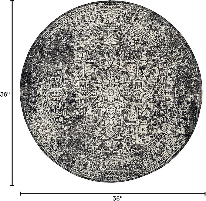 SAFAVIEH Evoke Collection Area Rug - 3' Round, Black & Grey, Distressed Design, Non-Shedding & Easy to Clean, Ideal for Foyer, Bedroom, Accent Space (EVK256R)