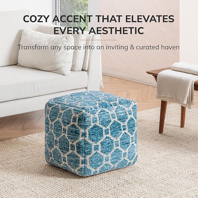 Anji Mountain 100% Handmade & Handcrafted Comfortable Home Décor Pouf Ottoman Footrest for Living Room, Bedroom, Nursery, Kidsroom, Patio Furniture - (20" x 20" x 20" - Blue)