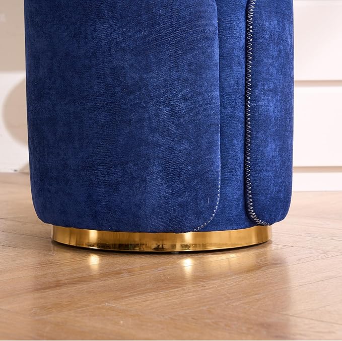 Swivel Vanity Stool with Back Comfy Vanity Chair with Gold Base Modern Round Stool for Makeup Vanity Ottoman Foot Rest for Bedroom livingroom (Navy)