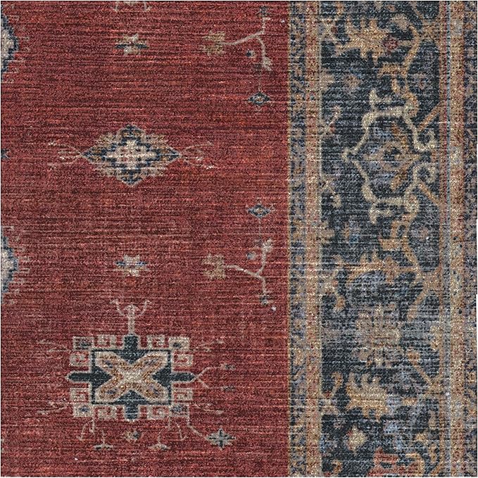 RUGGABLE Washable Vintage Area Rug – Verena Amber Red 5x7, Stain-Resistant, Non-Slip – Medium Machine Washable Rugs for Living Room, Bedroom, Hallway, Entryway & Office–with Cushioned Pad