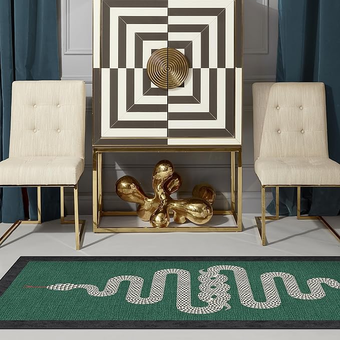 RUGGABLE x Jonathan Adler Machine Washable Modern Runner Rug – Venom Emerald 2.5x10, Stain-Resistant, Non-Slip – Washable Rug for Hallway, Entryway, Living Room & Kitchen–with Standard Pad