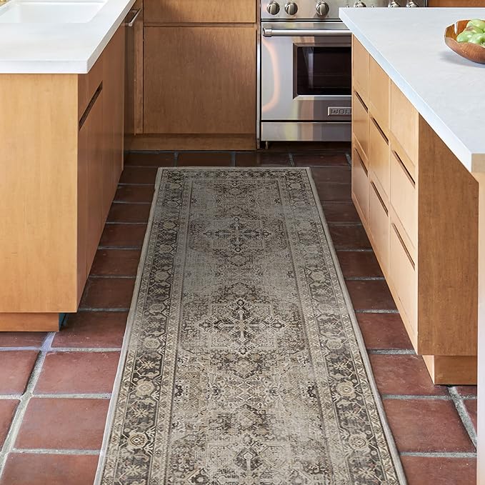 RUGGABLE Washable Vintage Area Rug – Kamran Hazel 10x14, Stain-Resistant, Non-Slip – Large Machine Washable Rugs for Living Room, Bedroom, Hallway, Entryway & Office–with Cushioned Pad
