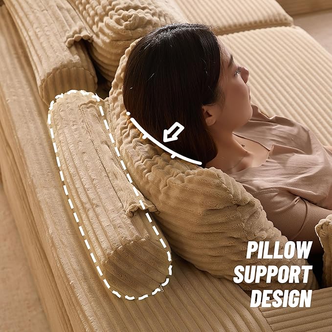 138" Modular Sofa Memory Foam Sectional Couches for Living Room, Sleeper Sofa Bed, Corduroy, Camel