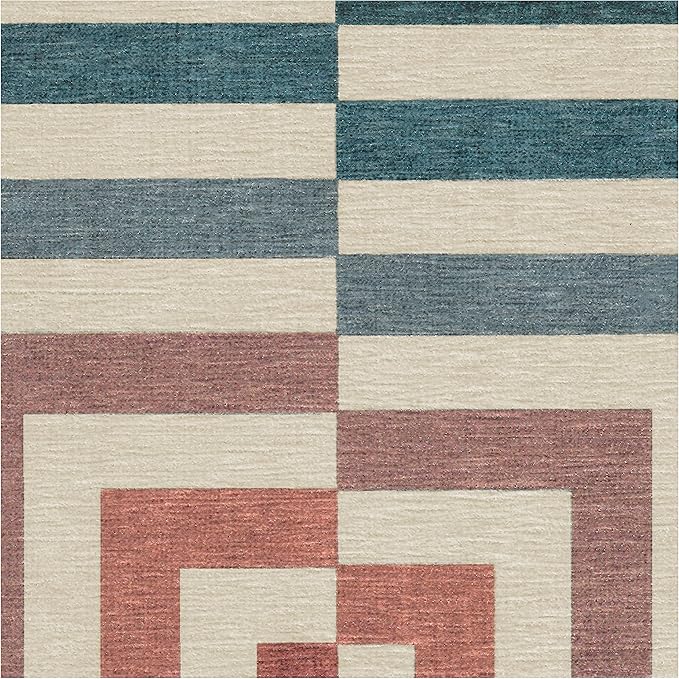 RUGGABLE x Jonathan Adler Machine Washable Modern Runner Rug – Op Art Teal 2.5x7, Stain-Resistant, Non-Slip – Washable Rug for Hallway, Entryway, Living Room & Kitchen–with Cushioned Pad