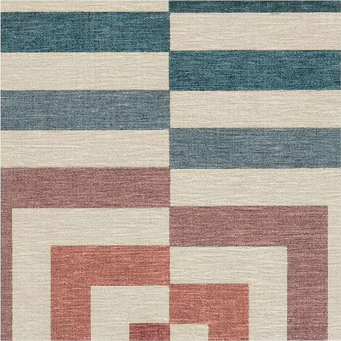 RUGGABLE x Jonathan Adler Washable Modern Area Rug – Op Art Teal 9x12, Stain-Resistant, Non-Slip – Large Machine Washable Rugs for Living Room, Bedroom, Hallway, Entryway & Office–with Standard Pad