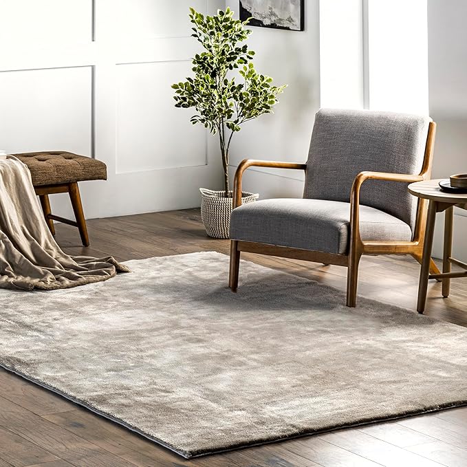 nuLOOM 6' Square Cozy Plush SuperiorWash Area Rug, Machine Washable, Non-Slip, Soft Fluffy Shag Carpet for Living Room Bedroom Kids Room Nursery Home Decor, Loni Beige
