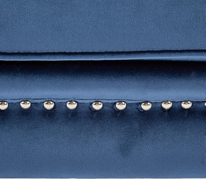 Christopher Knight Home Aurora Velvet Chaise Lounge Indoor with 2 Bolster Pillows, Upholstery Entryway Bench with Nailhead Trim & Curved Arms, End of Bed Bench Ottoman and Wooden Legs, Dark Blue