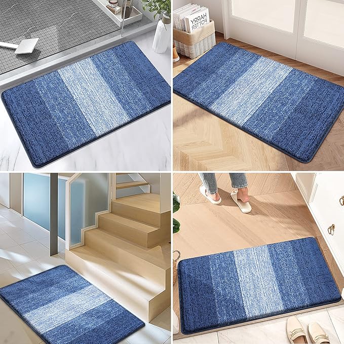 Kitinjoy Indoor Outdoor Door Mat, 71x47 Non-Slip Absorbent Dirt Trapper, Low-Profile Washable Inside Entrance Front Floor Mat, Sturdy Soft Entry Doormats for Entryway, Navy Blue
