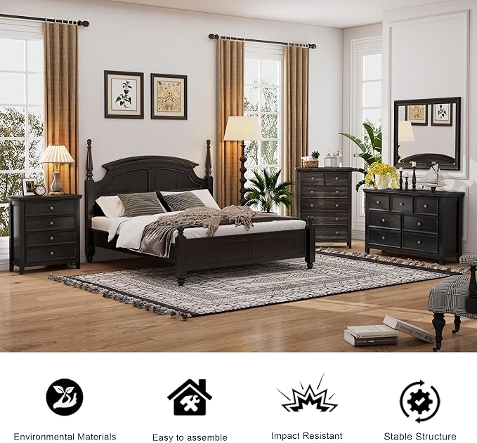 BLANKSPACE Black Dresser for Bedroom, 4 Chest of Drawer Modern Wood Nightstand, Wooden Clothes Organizer Cabinet Dressers for Living Room, Closets, Hallway