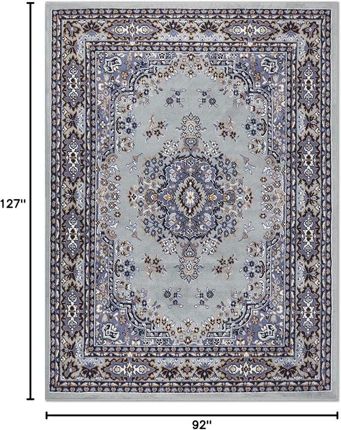 Home Dynamix Premium Sakarya Traditional Medallion Border Area Rug, Silver, 7'8"x10'7" Rectangle
