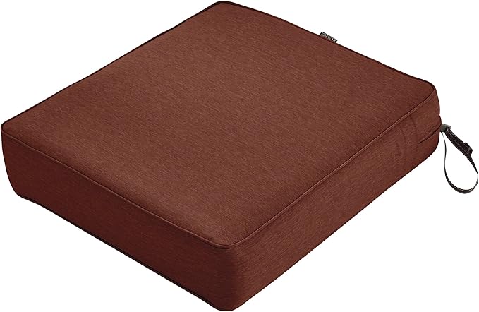 Classic Accessories Montlake Water-Resistant 23 x 25 x 5 Inch Rectangle Outdoor Seat Cushion, Patio Furniture Chair Cushion, Heather Henna Red, Patio Furniture Cushion Covers