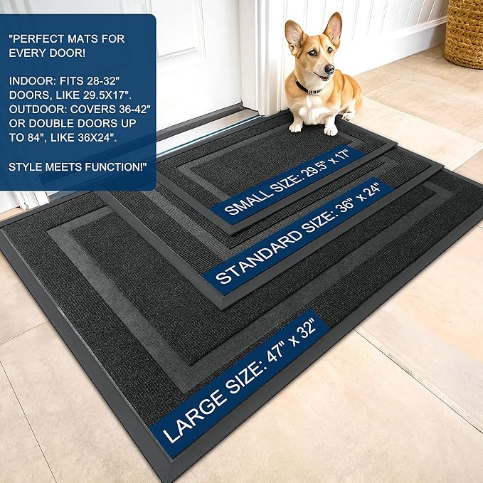 OLANLY Front Door Mat Indoor Outdoor Entrance, Waterproof All-Season, All-Weather Doormat, Sturdy Natural Rubber, Fade Resistant, Low Profile, Easy Clean Patio Porch Entryway Mat, 35x23, Black