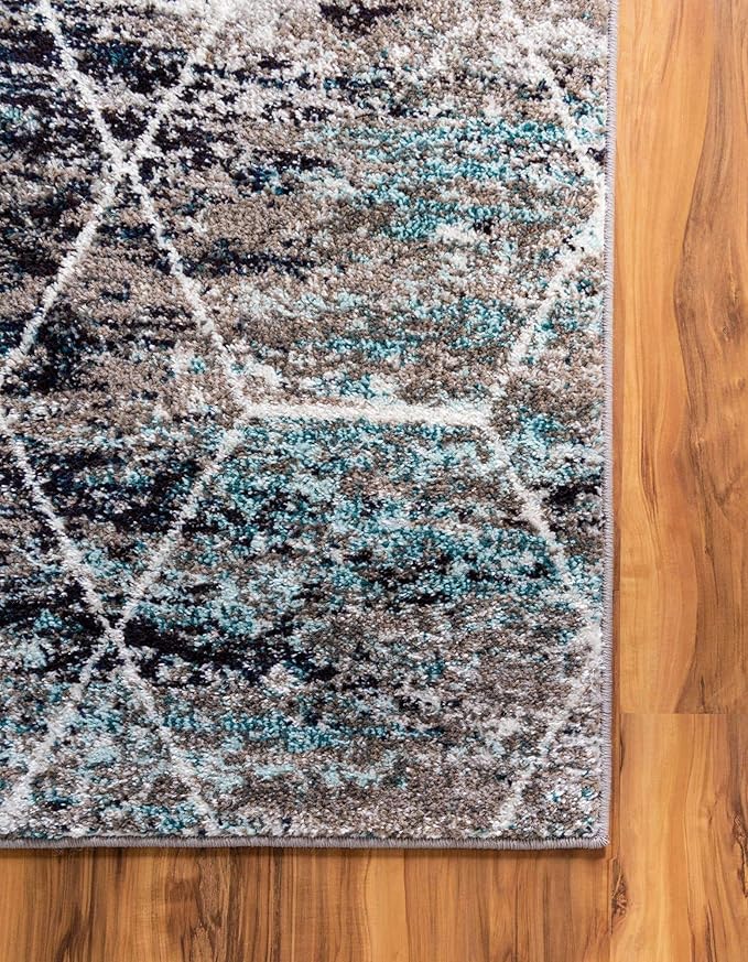Unique Loom Trellis Frieze Collection Area Rug - Geometric (7' 10" Square, Blue Multi/ Ivory)