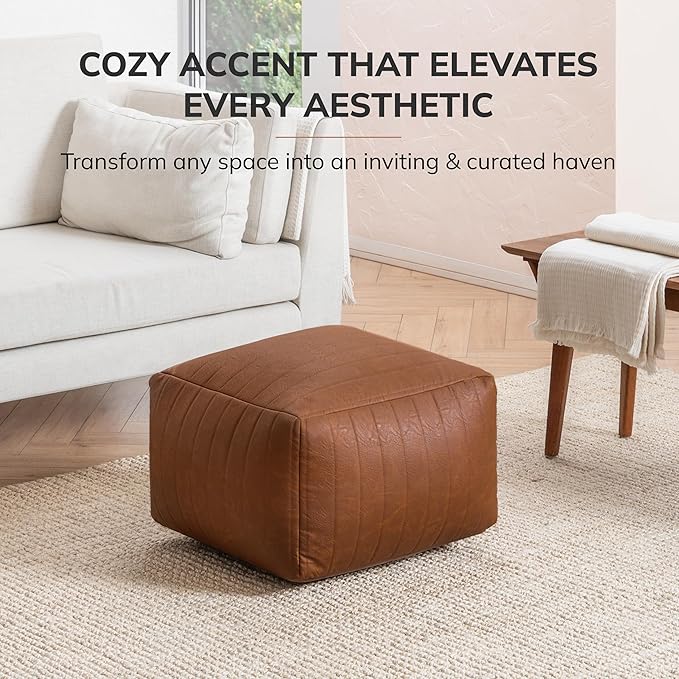 Anji Mountain 100% Handmade & Handcrafted Comfortable Home Décor Pouf Ottoman Footrest for Living Room, Bedroom, Nursery, Kidsroom, Patio Furniture - (22" x 22" x 16" - Camel)