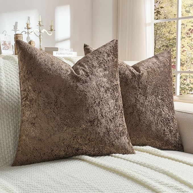 FUTEI Dark Coffee Flannel Throw Pillow Covers 26x26 Inch Set of 2,Soft Dimensional Textured Euro Pillow Shams,Modern Home Decor for Couch Living Room