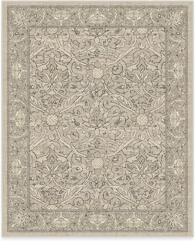 RUGGABLE x Morris & Co Washable Area Rug – Montreal Natural Stone 8x10, Stain-Resistant, Non-Slip – Large Machine Washable Rugs for Living Room, Bedroom, Hallway, Entryway & Office–with Standard Pad