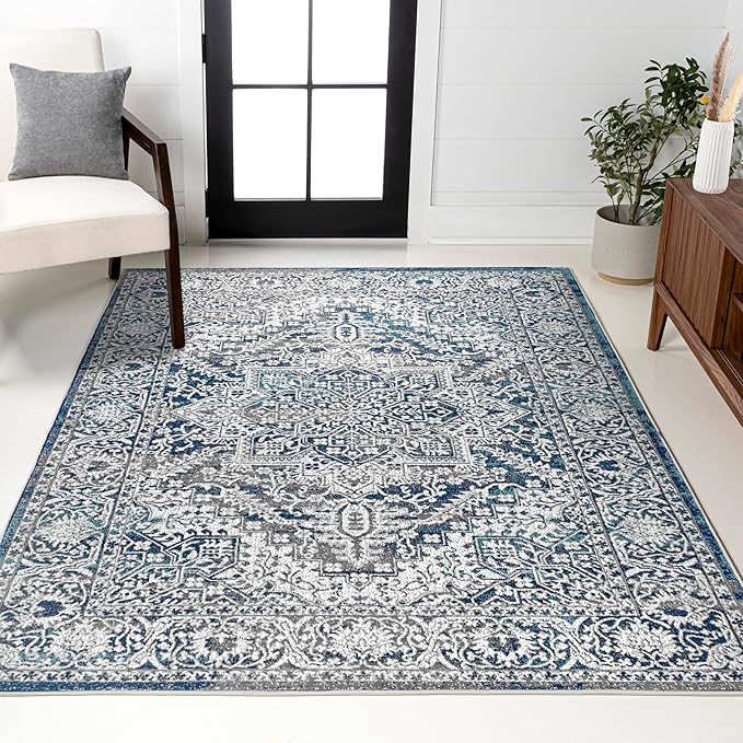 JONATHAN Y Modern Vintage Medallion Navy/Light Gray Indoor Area Rug, 10x14, Country, Floral, Easy-Cleaning for Living Room, Bedroom, Kitchen, Pet Friendly, Non-Shedding (MDP100B-14)