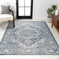 JONATHAN Y Modern Vintage Medallion Navy/Light Gray Indoor Area Rug, 10x14, Country, Floral, Easy-Cleaning for Living Room, Bedroom, Kitchen, Pet Friendly, Non-Shedding (MDP100B-14)