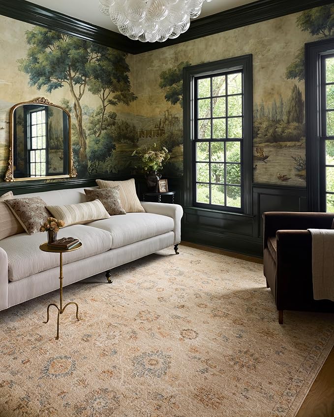Loloi Chris Loves Julia Palma Collection PLM-11 Natural/Multi 6'-3" x 9'-6" Fringe Area Rug Vintage Style Boho Living Room Bedroom Carpet