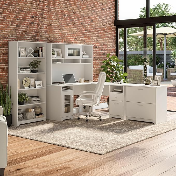Bush Furniture Cabot 2 Drawer Lateral File Cabinet in White, Home Office Chest for Letter, Legal, and A4-size Document Storage