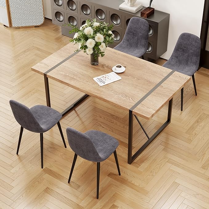 55'' Dining Table for 4-6, Wood Kitchen Table with Metal Legs, Dinner Table for 4-6 for Home Dining Room Living Room