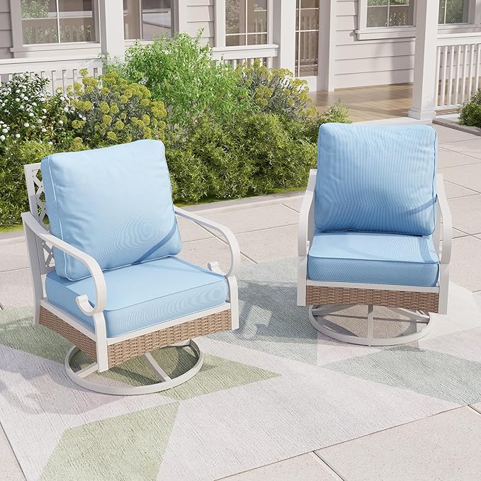 Patio Swivel Chairs Set of 2, Outdoor Sofa Chairs with Deep Seating and 5.5" Cushions, Steel Frame Porch Furniture for Lawn Backyard Deck, Blue