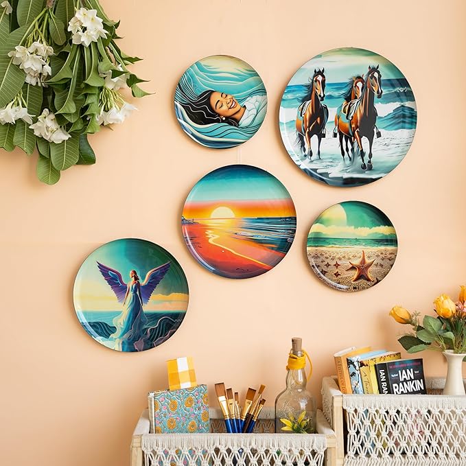 RITUALISTIC Indian Ocean Iron Wall Art Plates – Set of 5 Decorative Plates | Coastal & Cultural Metal Wall Decor | Wall Hanging for Living Room, Bedroom & Home Interiors | Christmas gifts