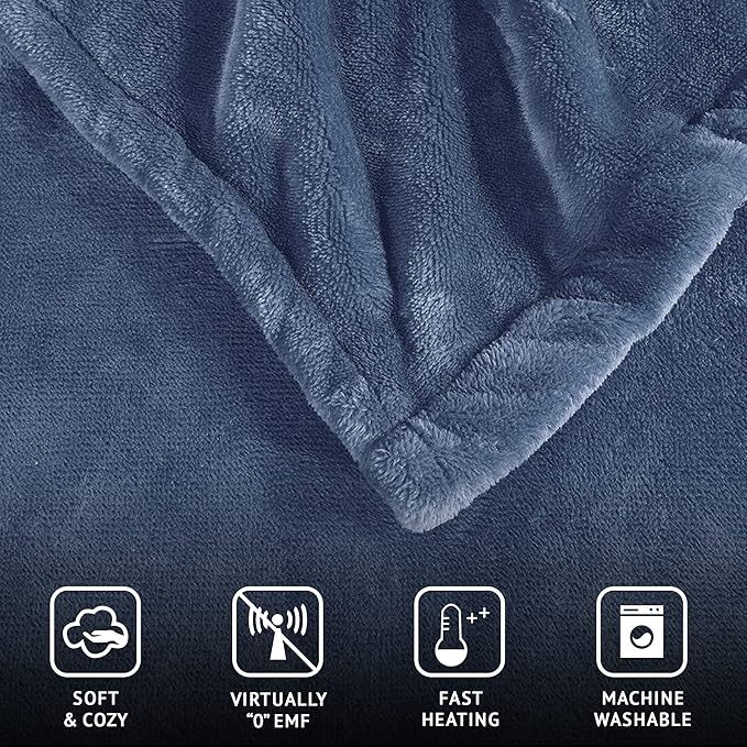 Beautyrest Heated Plush Elect Electric Blanket with 20 Heat Level Setting Controllers Equip with Secure Comfort Technology and 10 Hours Auto Shut Off, King: 90x100, Sapphire,BR54-0661
