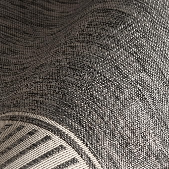 nuLOOM 10' x 14' Outdoor Area Rug, Casual Design with Striped Border, Stain Resistant, Highly Durable, for Patio, Balcony, Bedroom, Living Room, Dining Room, Bathroom, Steel