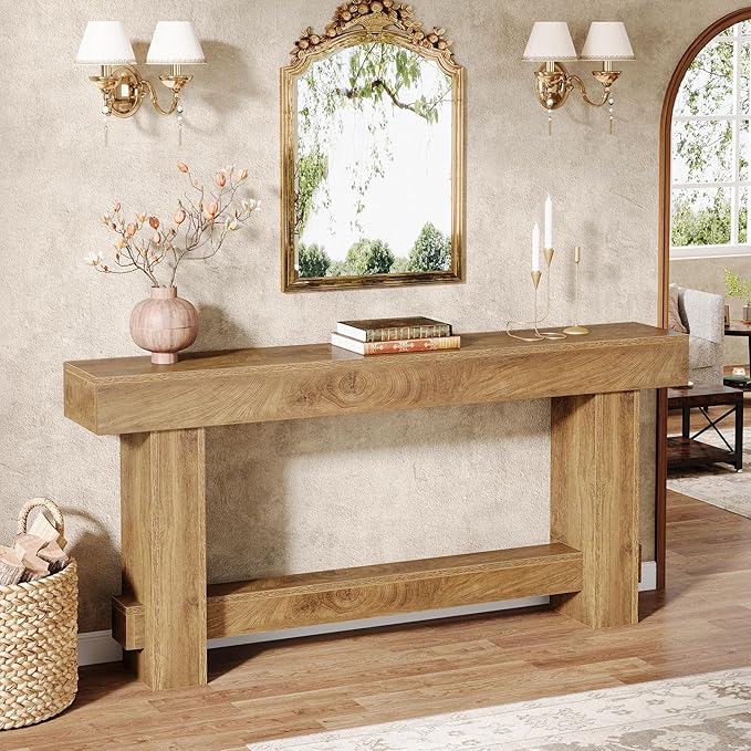 Tribesigns 70.9" Entryway Console Table, Extra Long Wooden Farmhouse Sofa Table Behind Couch, Modern Rustic Foyer Stand with Thick Legs for Hallway, Living Room, Wood Grain Finish