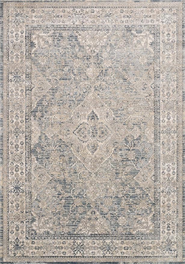Loloi Teagan Collection TEA-04 Sky/Natural 9'-9" x 13'-6" Area Rug, Large, Soft Neutral Rug, High-Traffic for Living Room, Bedroom, Home Office, Dining Area