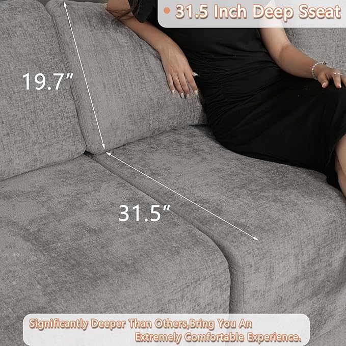 EASE MOOSE Cloud Couch Sectional Sofa, Large L-Shaped Oversized Modular Couch for Living Room, Minimalist Boneless Couches with Ottoman, 5-Seat Deep Sofas for Bedroom, Chenille (Light Grey)