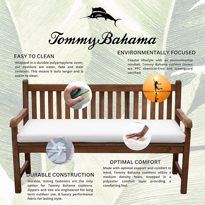 Tommy Bahama Bench Cushion, 48" X 16" X 2.5", Bamboo Bay Bone