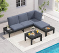 SERWALL HDPE Patio Furniture Set, Modular Outdoor Sectional Sofa Set with Built-in Side Tables, Seats 4, All-Weather Patio Conversation Set for Garden, Deck, Porch, Black Frame with Grey Cushion