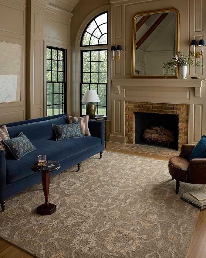 Loloi Chris Loves Julia Dorothea Collection DRT-01 Oak/Natural 2'-6" x 7'-6" Runner Rug Wool Neutral Floral Living Room Bedroom Carpet