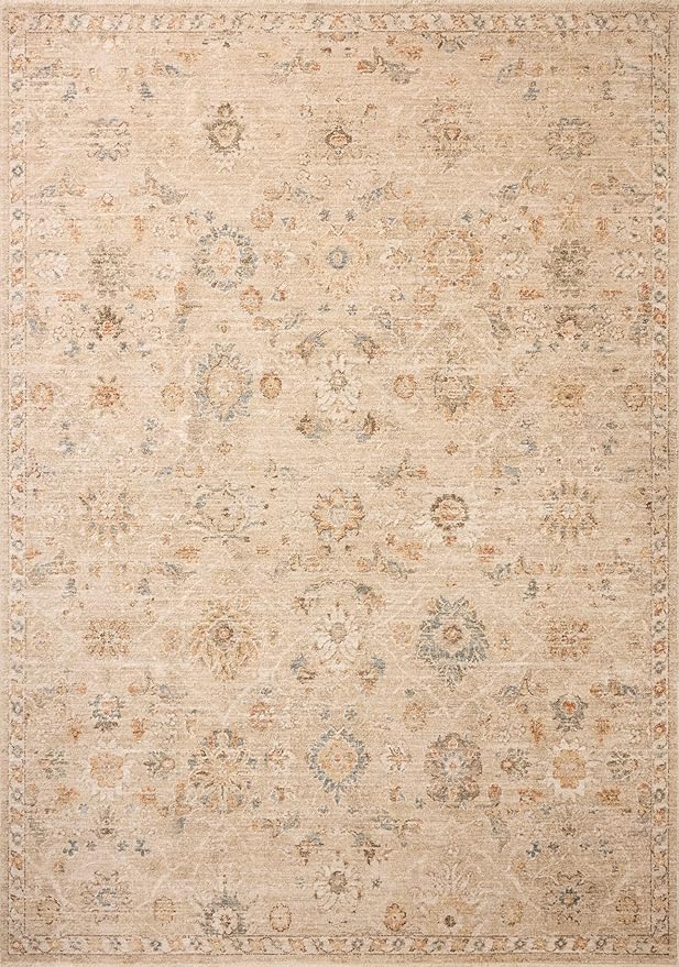 Loloi Chris Loves Julia Palma Collection PLM-11 Natural/Multi 6'-3" x 9'-6" Fringe Area Rug Vintage Style Boho Living Room Bedroom Carpet