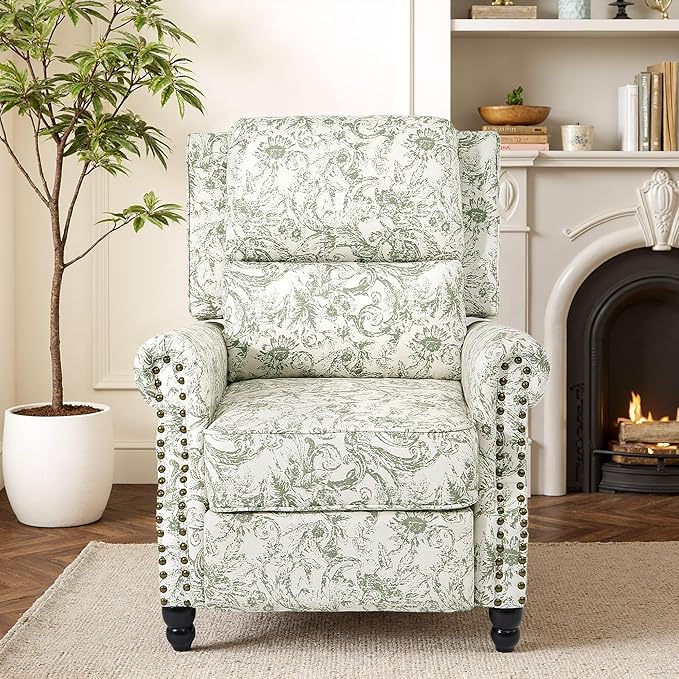 Recliner Chair, Modern Pushback Armchair with Adjustable Backrest & Footrest for Bedroom, Living Room (Rococo Green,Set of 2)