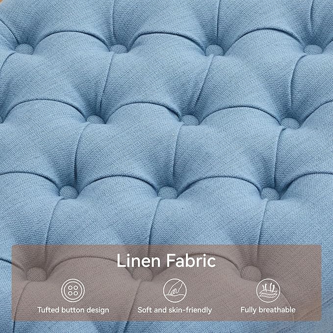 50" Storage Ottoman Bench, Rectangular End of Bed Storage Bench, Upholstered Large Fabric Tufted Ottoman with Storage for Living Room, Bedroom, Entryway,Blue