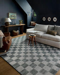 Loloi Chris Loves Julia Calvin Collection CLV-01 Blue/Ivory 5'-3" x 7'-6" Area Rug Checkered Neutral Soft Living Room Bedroom Carpet